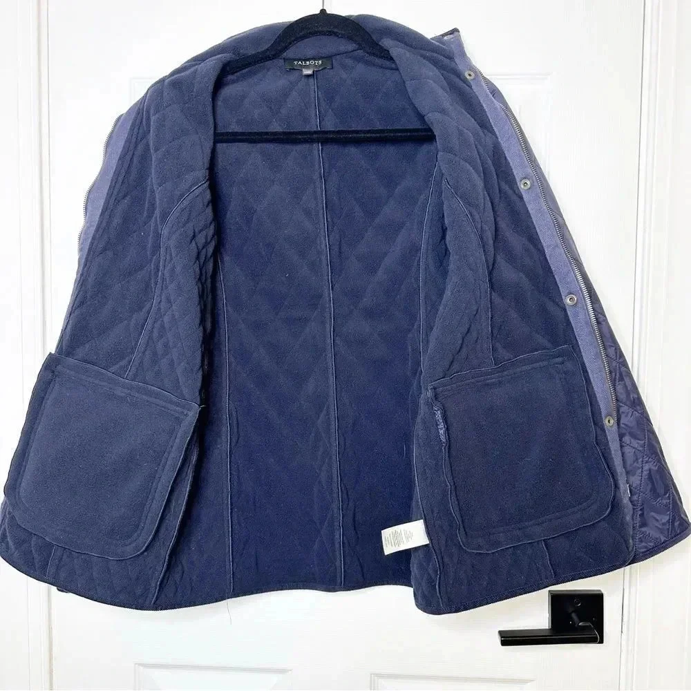 TALBOTS Navy Quilted Mid Length Barn‎ Jacket Size XS Equestrian Preppy